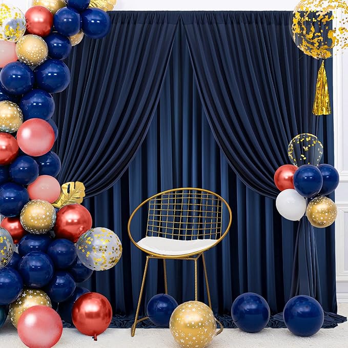 50ft×10ft Wrinkle Free Navy Blue Backdrop Curtain for Grad Birthday Party, 10 Panels 5×10ft Thick Silky Polyester Photo Backdrop Drapes for Wedding Baby Shower Anniversary Background