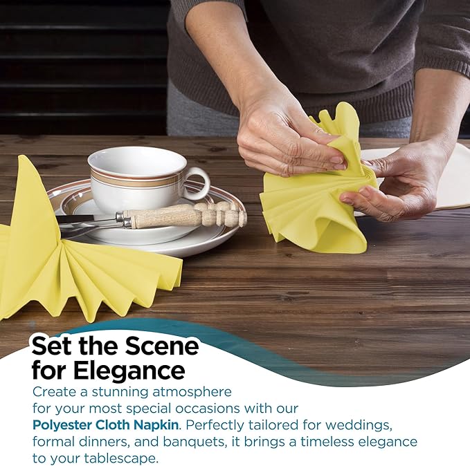 Polyester Cloth Napkins - Washable Soft Table Linens - Durable & Elegant for Dining, Restaurants, Weddings, Events, Rentals, Banquets, & Parties - Premium Quality Set of 100, Yellow, 20"x20"