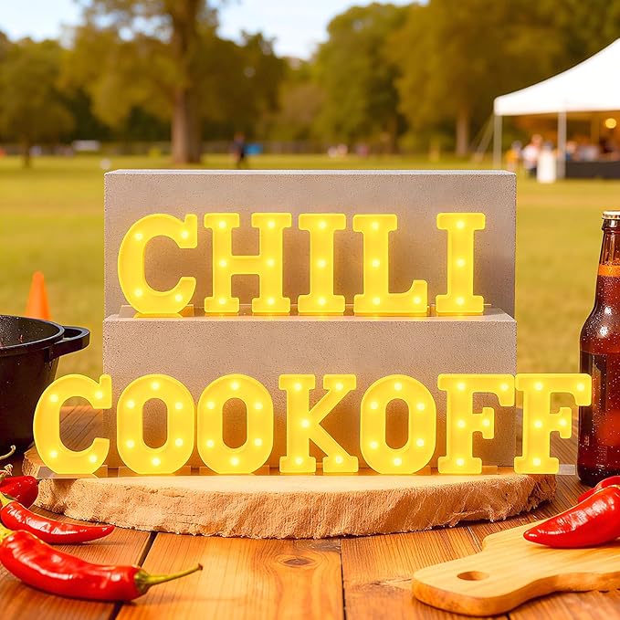 Honoson 12 Pcs Chili Cook off Party Decorations Chili Cook off LED Letter Lights Sign Table Centerpieces Decorations for Festival Mexican Fiesta Cooking Spicy Pepper Party Decoration