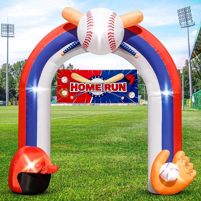 Eyourlife Custom 13-18 - 22FT Giant Baseball Inflation Arch for Party Decorate with Baseball Home Run Banner 1Blower and 5LED Light Team Coach Stadium Yard Outdoor Birthday
