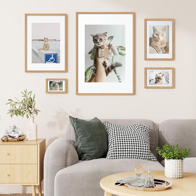 Axeman 17x22 Picture frame with mat for 12x18, Tempered Glass and Hanging Hardware Included Natural Oak Home Decor Art Hanging Frame, Natural Oak