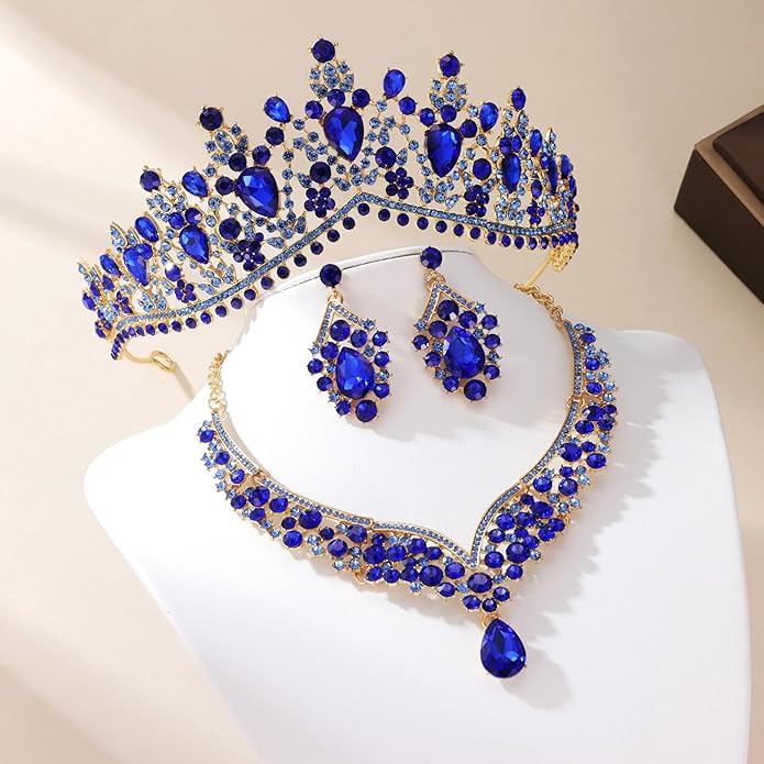 Kamirola Tiaras and Crowns for Women,Tiaras Earrings Necklace, Crystal Bridal Jewelry Set, Costume Party Halloween Prom Pageant Jewelry for Women (TR22)