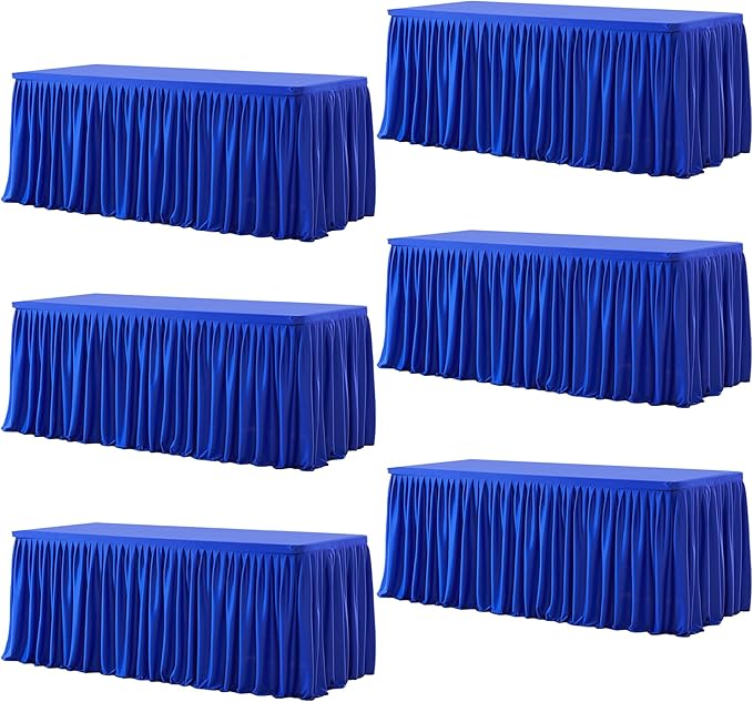 Wish Care 6 Pack Royal Blue Rectangle Table Clothes for 8 Foot Tables, Polyester Fitted Tablecloths 8ft Stretch Table Cover for Wedding, Birthday, Parties, Trade Show, Craft Show