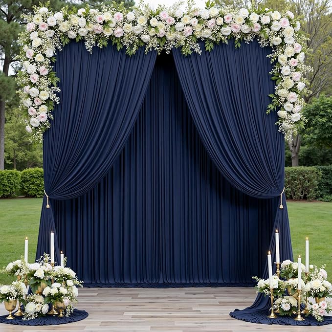 10ft x 15ft Navy Blue Wrinkle Free Backdrop Curtains for Parties,Silky Polyester Fabric Wedding Ceiling Drapes, 2 Panels 15ft Photo Back Drop Drapes for Baby Shower Photography Stage Background Cloth