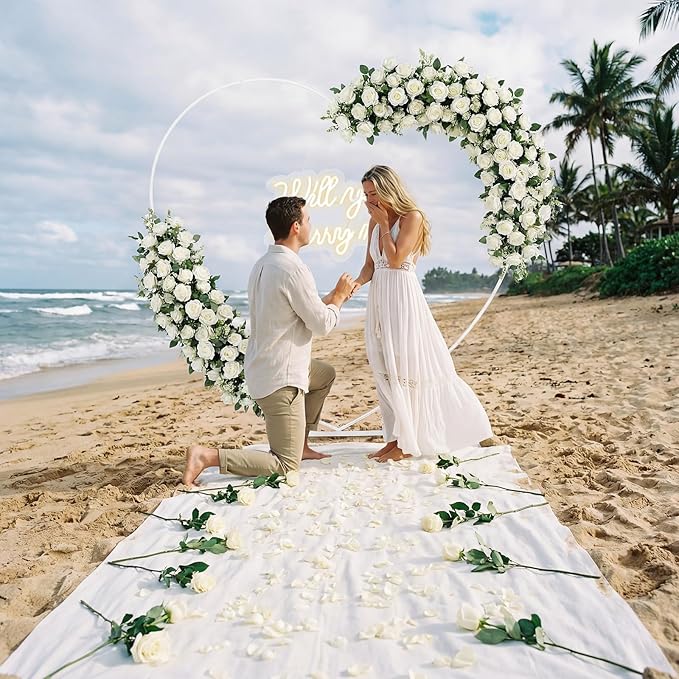 Proposal Decorations Kit Will You Marry Me LED Neon Light Metal Heart Stand Carpet 2000 Rose Petals 30 Artificial Roses for Proposal Wedding Bridal Valentine Engagement Birthday Party (White)