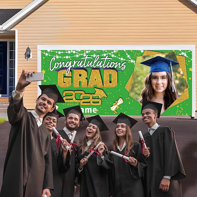 Custom Garaduation Garage Door Banner Cover 16 x 7 ft Class of 2026 Congrats Grad Party Backdrop Personalized Graduation Decoration(Green and Gold)