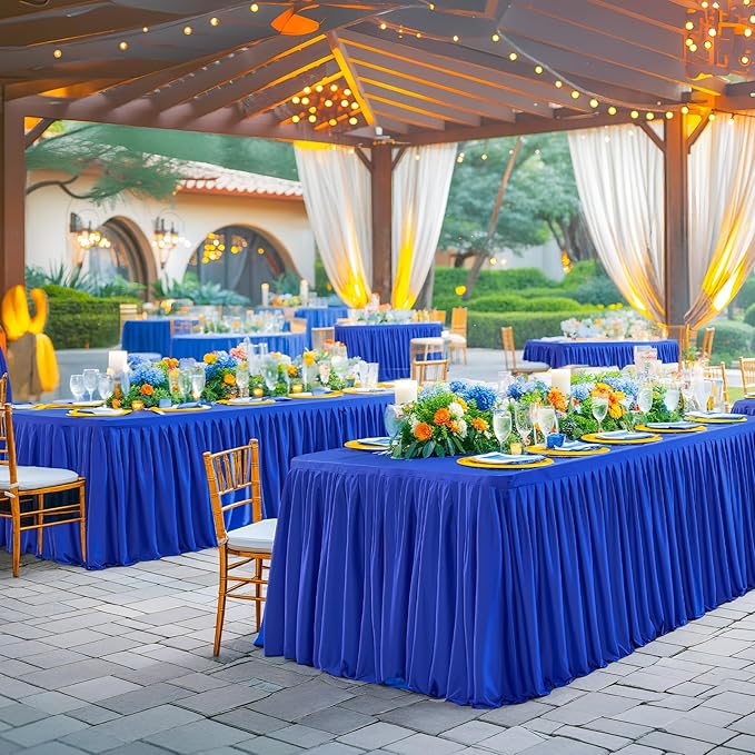 Wish Care 2 Pack Royal Blue Rectangle Table Clothes for 4 Foot Tables, Polyester Fitted Tablecloths 4ft Stretch Table Cover for Wedding, Birthday, Parties, Trade Show, Craft Show
