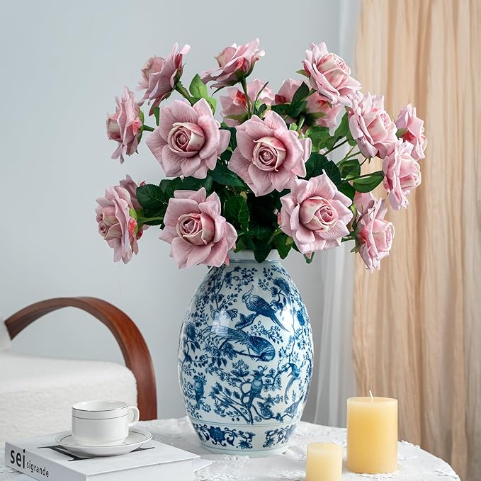 Artificial Flowers Artificial Roses Fake Roses 23.2In 20PCS Long Stem Artificial Flowers for Tall Vase Silk Rose Suitable for Indoor Wedding Party Decor Valentine's Day DIY Bouquet Spring,Pink