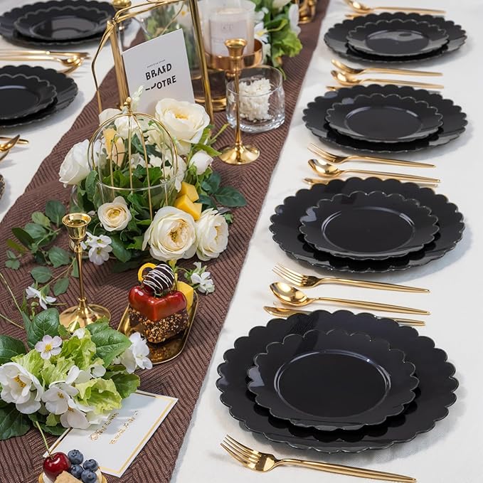 SUT 72 PCS Black Plastic Plates - 7.5 Inch Plates Disposable Heavy Duty,Plastic Plates for Party, Dessert & Celebrations