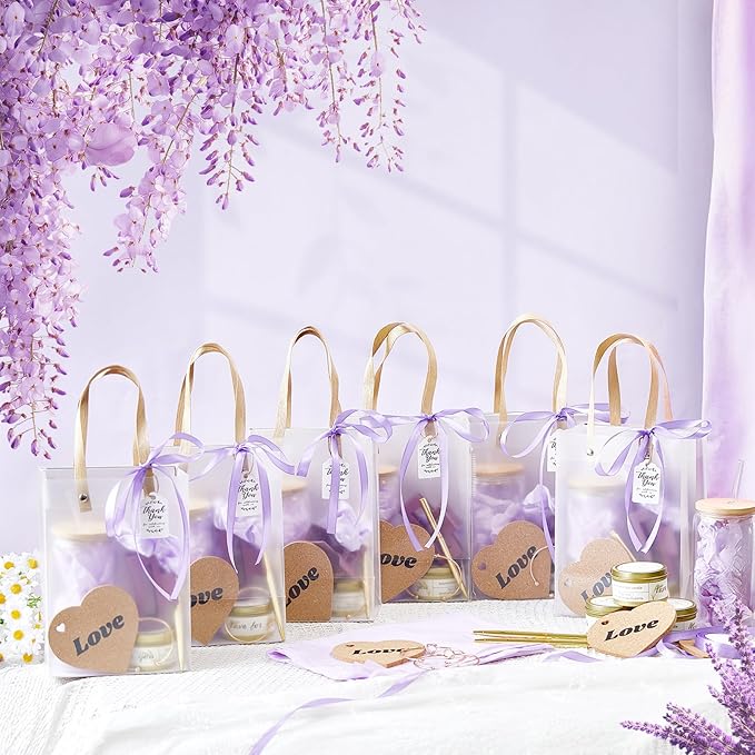 68Pcs Baby Shower Prizes for Game Winners Gifts Wedding Bridal Shower Gifts Including Glass Cans Notebooks Soy Candles Hair Clips for Baby Shower Wedding Bridal Shower Game Prizes (6, Purple)