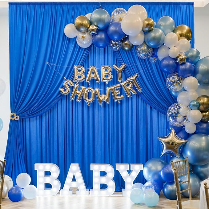 30ft×8ft Wrinkle Free Royal Blue Backdrop Curtain for Parties, 6 Panels 5×8ft Soft Silky Polyester Blue Photo Backdrop Drapes for Boss Baby Birthday Party Wedding Photography Background