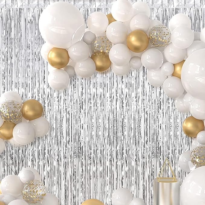 30 Pack Silver Foil Fringe Curtain Backdrop, 3.3x8.2 Feet Metallic Tinsel Streamer Curtains Photo Booth Props for Birthday/Wedding/Bachelorette/Baby Shower/Christmas/New Year/Disco Party Decorations