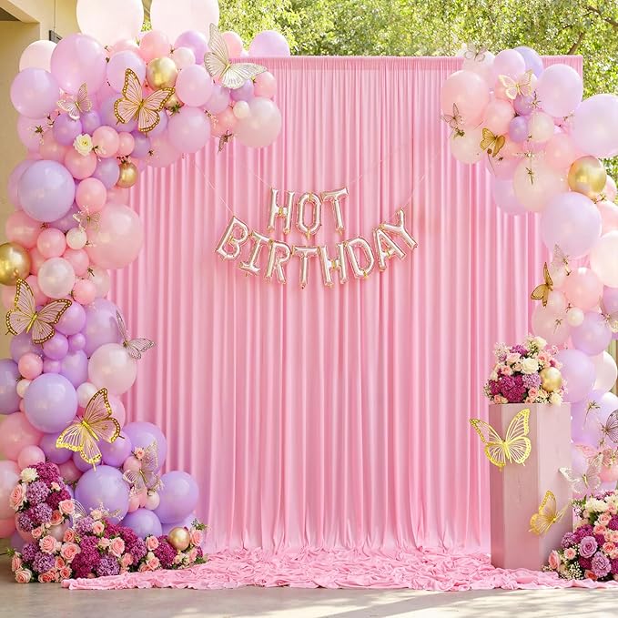 50ft x 10ft Wrinkle Free Pink Backdrop Curtain for Parties, 10 Panels 5×10ft Silky Polyester Light Pink Photo Backdrop Drapes Back Drop Cloth for Girl Party Birthday Gender Reveal Wedding Photography