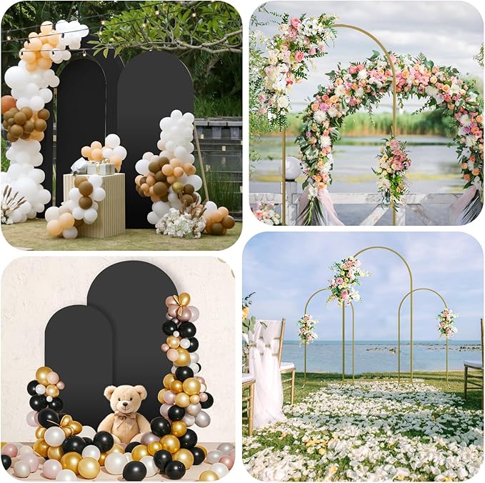Arch Backdrop Stand and Cover Set, 3 Metal Balloon Arch Backdrop 7.2ft 6ft, Gold Arched Stand Frame for Wedding, Parties,Birthday, Backdrop Decorations (Black,7.2ft+6ft)