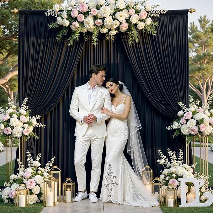 gogoparti 30x12ft Black Backdrop Curtain for Wedding Parties, 6 Panels (5x12 ft Each) Wrinkle-Free Dackdrop Curtains, Silky Draping Fabric for Birthday Party, Baby Shower, Photo Background