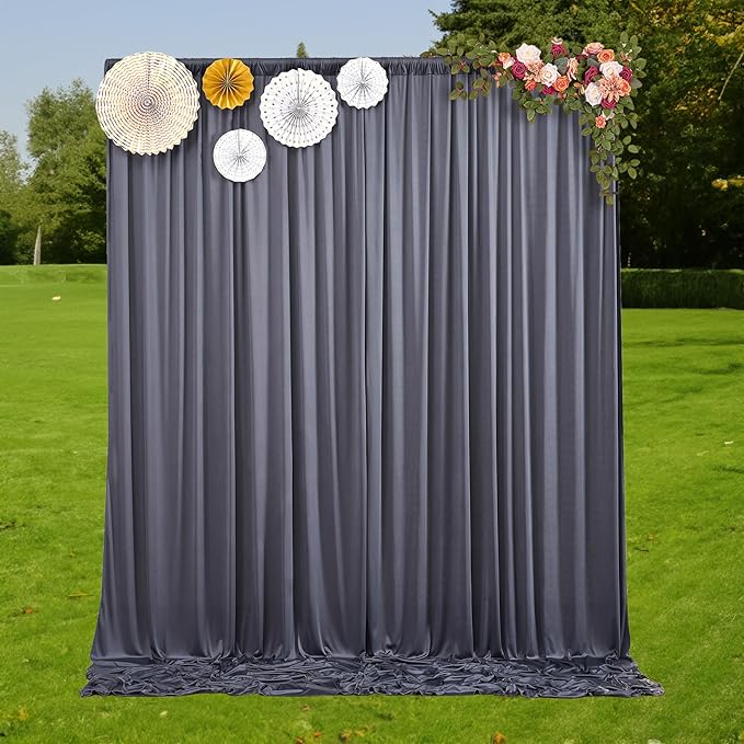 50 ft x 10 ft Wrinkle Free Charcoal Backdrop Curtain for Parties, Dark Grey Polyester Photo Backdrop Drapes for Baby Shower Wedding Engagement Birthday Party Backdrop Stand, 10 Panels 5ft x 10ft