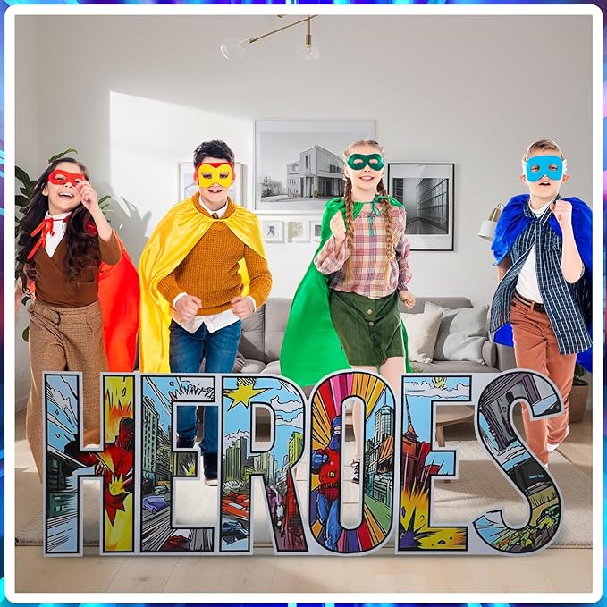 Bucherry 7.7ft Heroes Comic Letter Cardboard Cutout Stand up Life Size Hero Themed Party Decoration Backdrop Photo Props Stand up for Theme Activities Supply