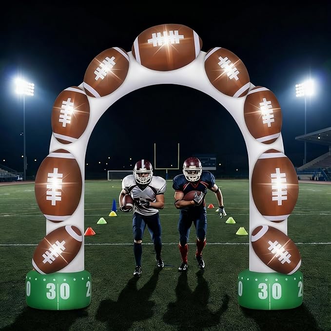 Jenaai 8ft Giant Football Inflatable Arch Blow up Touchdown Inflatable Outdoor Yard Decorations with Built in LED Lights Football Birthday Party Decor for Game Day Tailgate Fans Sports Party Supplies