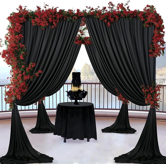 20 ft x 10 ft Wrinkle Free Black Backdrop Curtain for Parties, 4 Panels 10ft Polyester Black Photo Backdrop Drapes for Graduation Birthday Wedding Party Stage Curtains