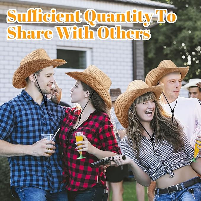 Unittype Adult Cowboy Hat Bulk Western Party Straw Hat Unisex Cowboy Cowgirl Set for Women Men