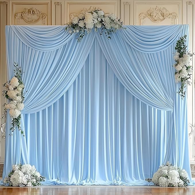 10 ft x 10 ft Wrinkle Free Baby Blue Backdrop Curtains for Baby Shower Parties, Polyester Light Blue Photo Backdrop Drapes for Birthday Wedding Party Gender Reveal Photography