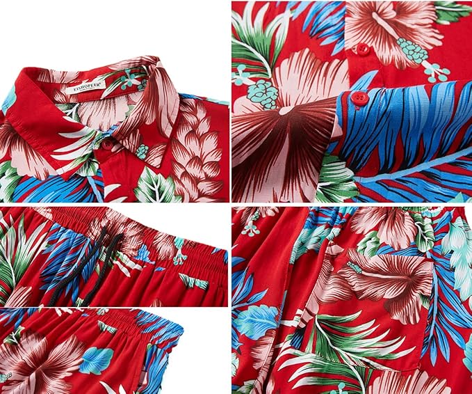 EISHOPEER Men's Flower Hawaiian Sets Casual Short Sleeve Shirt and Shorts Suits Outfits with Bucket Hats