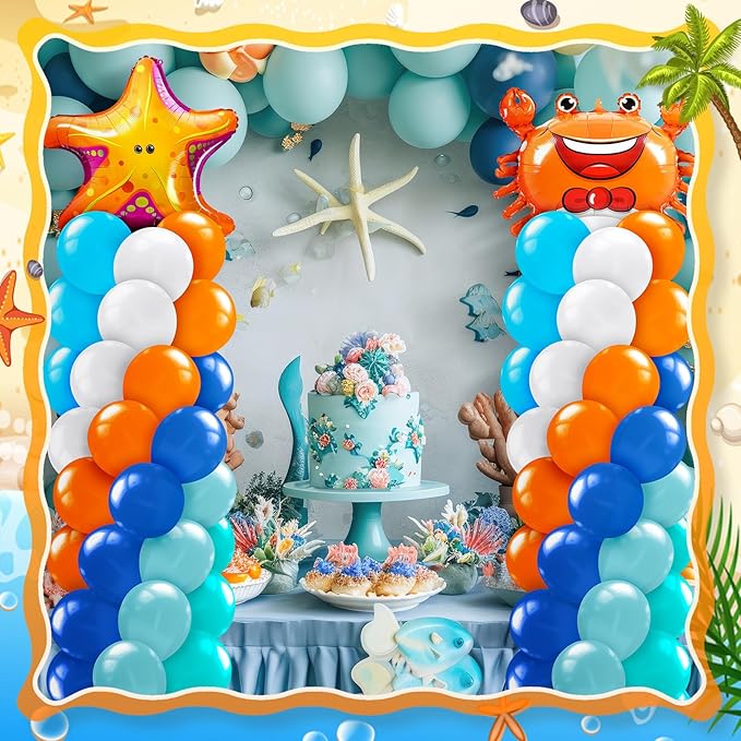 Kasyat 2 Sets Ocean Themed Balloon Column Stand Kit Blue Sea Balloon Arch Garland Kit Marine Animals Decoration for Ocean Theme Birthday Baby Shower Wedding Party Supplies