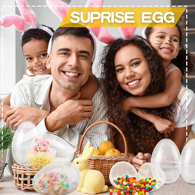 30 Pack 6 Inch Large Clear Easter Eggs Plastic Transparent Easter Eggs Empty Jumbo Surprise Eggs Fillable for Easter Theme Party Favor