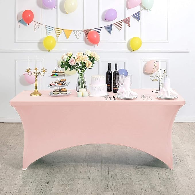FORLIFE Fitted Spandex Table Covers, 6ft Rectangular, Stretch Patio Table Covers, Universal for Wedding, Banquet, Party (Blush Pink)