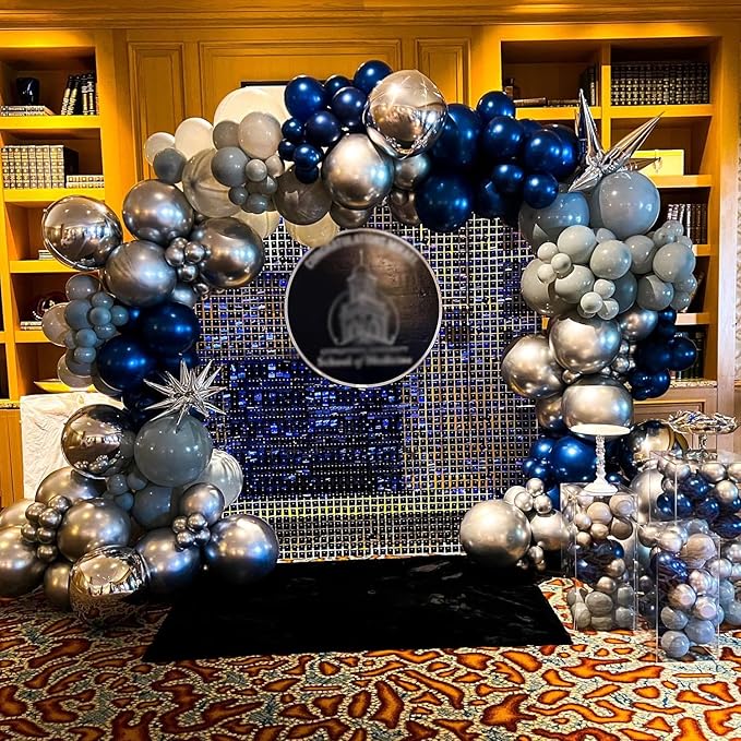 COKAOBE Blue Shimmer Wall Backdrop, 24PCS Square Sequin Shimmer Backdrop Panel, Photo Backdrops for Birthday, Anniversary, Wedding, Graduation & Bachelorette Party Decoration