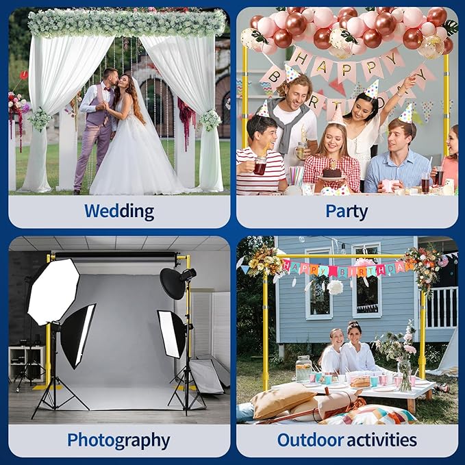 Pipe and Drape Backdrop Stand, 12x10ft Heavy Duty Adjustable Background Frame with Metal Base, Back Drop Holder for Parties Photography Wedding Photoshoot Decoration - Gold