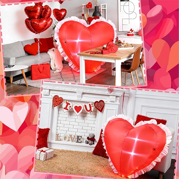 VIHOSE Valentine's Day Inflatable Heart 5 Ft Red Heart Blow up Yard Decorations with LED Light Valentine Romantic Holiday Decor for Indoor Outdoor Holiday Yard Anniversary Wedding Party