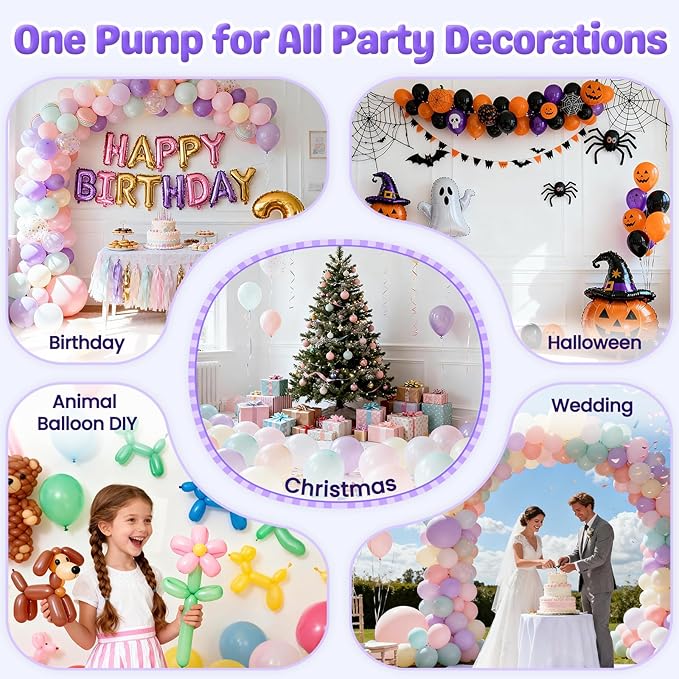 Electric Balloon Pump, 4-in-1 Balloon Blower with Triple Inflating Ports for All Balloons, Air Pump for Sports Balls, Inflator& Deflator for Inflatables (Dust-Proof Storage Bag Included)
