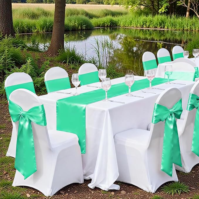 VDS Satin Chair Sashes Chair Cover Back Tie Sateen Bows Ribbon for Wedding Birthday Graduation Engagement Ceremony Event Party Banquet Venue Hotel All Dining Chair Decoration (25PC) (Mint)
