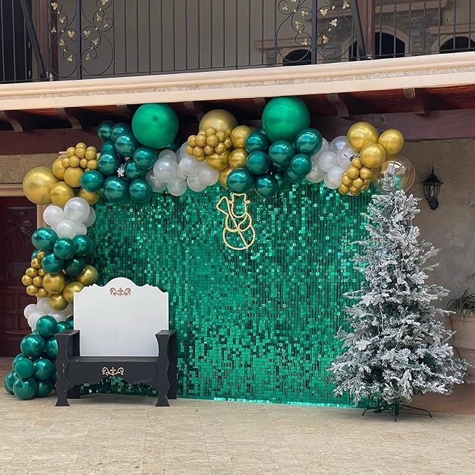 COKAOBE Emerald Green Shimmer Wall Backdrop, 24PCS Square Sequin Shimmer Backdrop Panel, Photo Backdrops for Birthday, Anniversary, Wedding, Graduation & Bachelorette Party Decoration