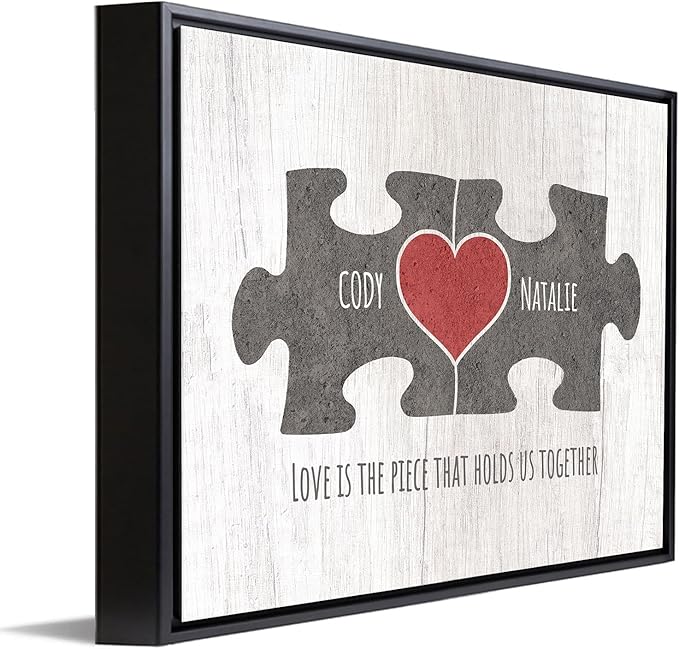 Personal-Prints LOVE PUZZLE - GRAY | Personalized Romantic Canvas Art Gift with Your Names | Custom for Valentine’s Day or Wedding Anniversary (20"x24" Float Framed Canvas)
