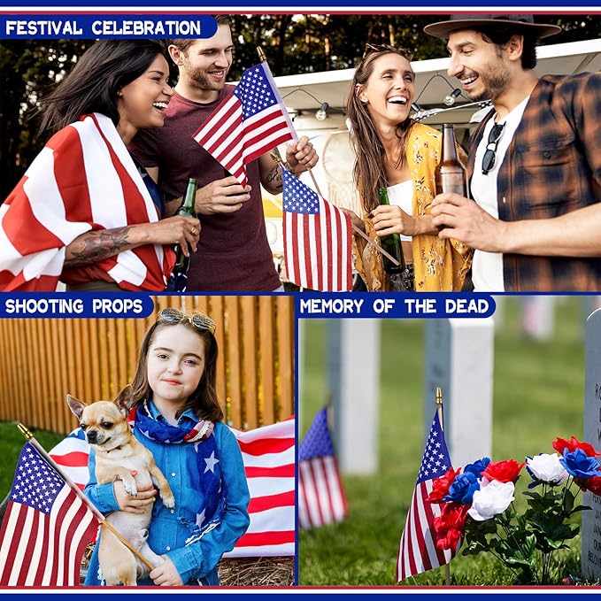 150 Pcs Small American Flags on Stick, 8 x 12 Inch Mini US Flags Wooden Stick Bulk Hand Held Stick Flags for Lawn Yard 4th of July Decorations Independence Memorial Day Patriotic Parades Veteran Party
