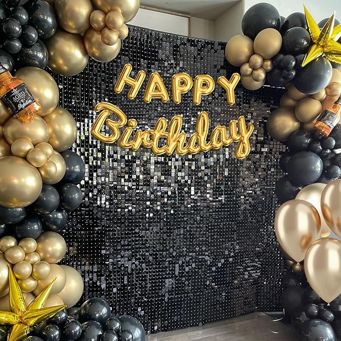 4FT x 6FT Black Shimmer Wall Backdrop,Shiny Sequins,24PCS Sequins Backdrop Decoration Panels, Glitter Bling Photo Background Decorations for Birthday Party Wedding Engagement Anniversary Graduation