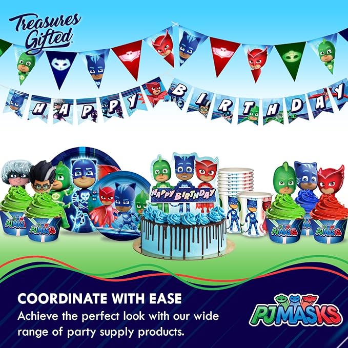 PJ Masks Birthday Party Supplies - Serves 24 Guests - Dinnerware Deluxe Set - Tablecloth, Plates, Napkins & Cups