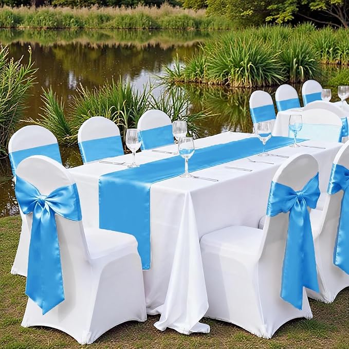 VDS Satin Chair Sashes Chair Cover Back Tie Sateen Bows Ribbon for Wedding Birthday Graduation Engagement Ceremony Event Party Banquet Venue Hotel All Dining Chair Decoration (300PC) (Blue)