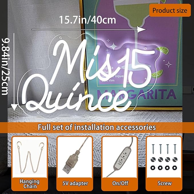 Mis Quince Neon Sign for Wall Decor,Happy Birthday Neon Signs for Bedroom Wall with Dimmable Switch for Any Age Children's Room, Bar, Party, Christmas, Wedding Decoration,SIGNVIA,40 * 25cm