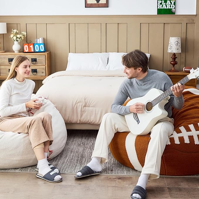 Sports Football Bean Bag Chair – Giant Bean Bag Chairs for Adults and Kids – Filled Plush Lounge Sofa Couch for Living Room, Gaming Room, Office – Perfect for Football Party Decor – 44 Inch