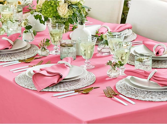 Solino Home Linen Tablecloth 52 x 52 Inch - 100% Pure Linen Pink Carnation Square Tablecloth - Fete, Machine Washable Table Throw for Valentines, Spring, Easter