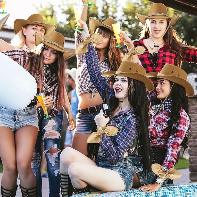 Zhanmai 12 Pcs Cowboy Hat and Bandana Cowboy Cowgirl Hats Bulk Western Party Costume Halloween Accessory