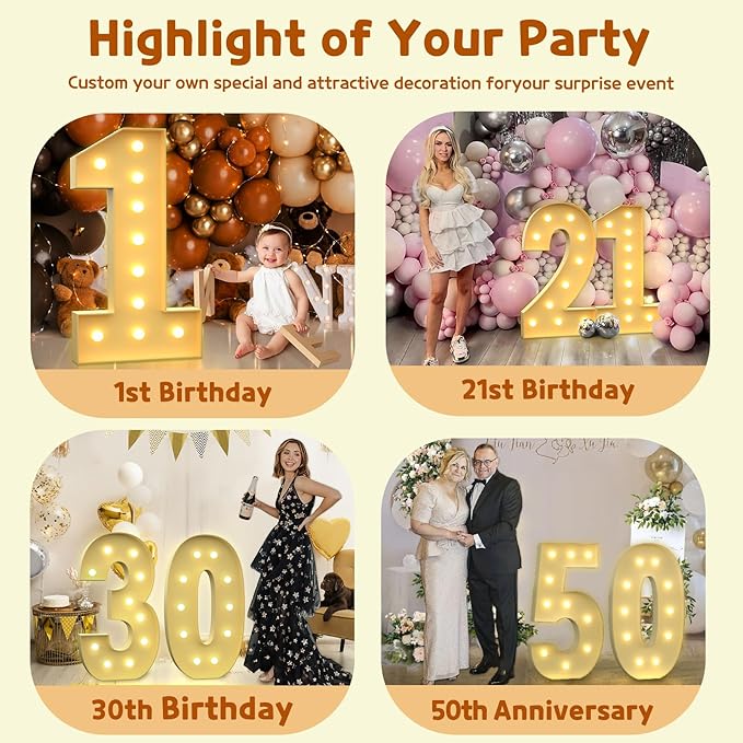 imprsv 4FT Light Up Numbers Letters, Marquee Numbers for 70th Birthday Decorations Anniversary Party Decor, Mosaic Numbers for Balloons Numbers 7, Pre-Cut Foam Board Kit