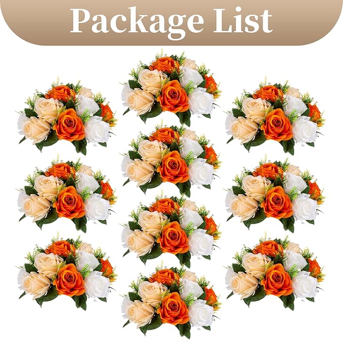 Sziqiqi Orange Fake Flowers for Fall Decoration Kissing Flower Balls for Wedding Centerpieces Tables Flower Centerpiece Arrangement for Party Festival