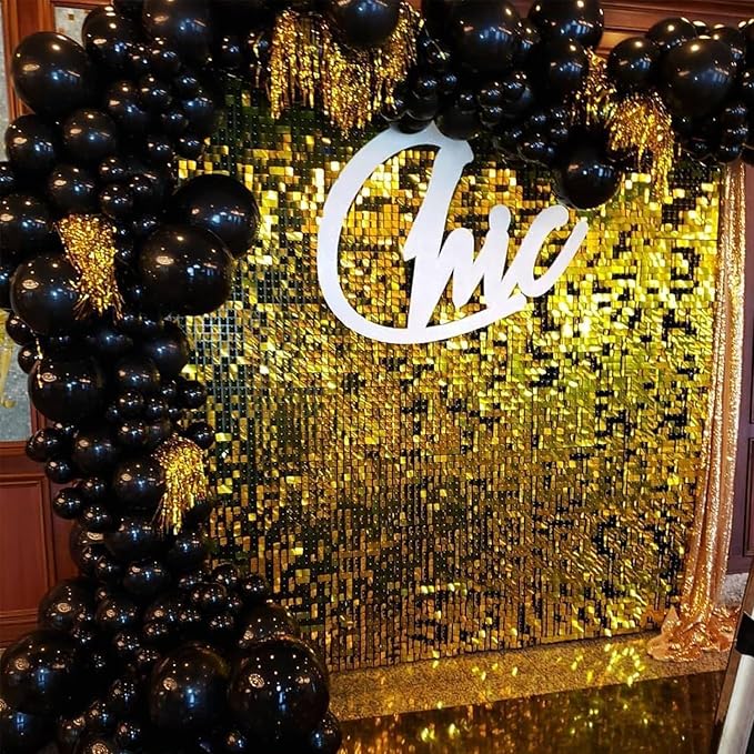 COKAOBE Gold Shimmer Wall Backdrop, 24 Panels Square Sequin Shimmer Backdrop, Photo Backdrops for Birthday, Anniversary, Wedding, Graduation & Bachelorette Party Decoration