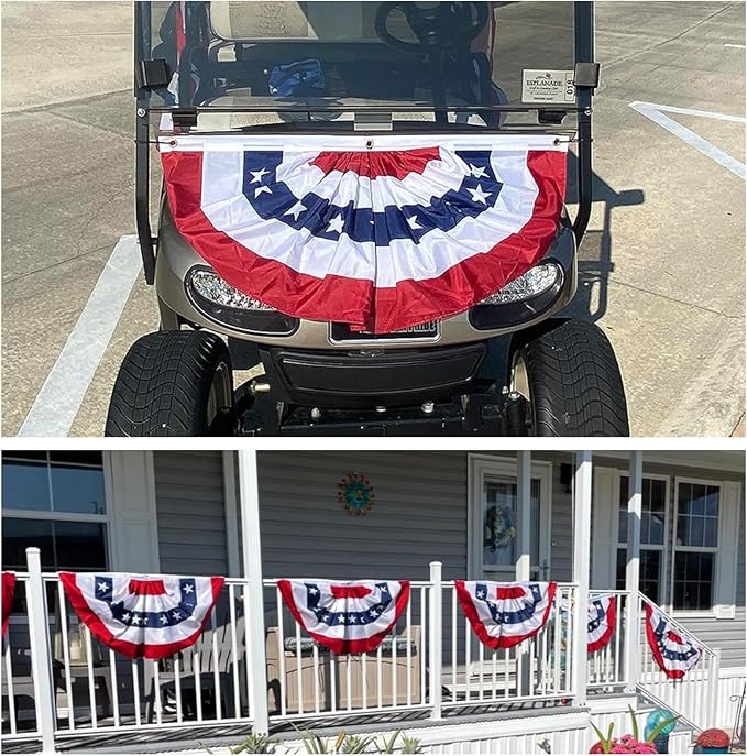 ROTERDON American Flags Bunting 4x8 Ft, 4th of July Decorations Outdoor, Red White and Blue Buntings Decorations, USA Patriotic Half Fan Bunting Flag with Embroidered Stars