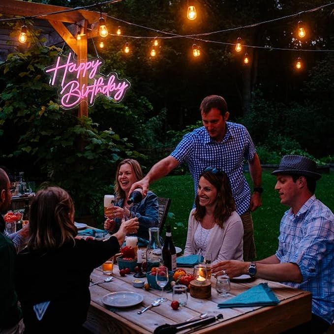 Happy Birthday Neon Sign Art Wall Lights for Beer Bar Club Bedroom Hotel Pub Cafe Wedding Birthday Party Gifts (Pink)
