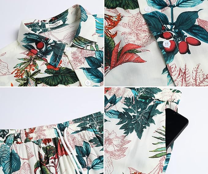 EISHOPEER Men's Flower Hawaiian Sets Casual Short Sleeve Shirt and Shorts Suits Outfits with Bucket Hats